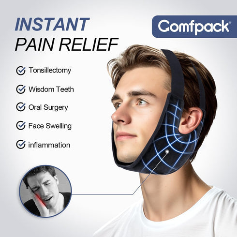 Wisdom Teeth Ice Pack Head Wrap - Reusable Hot Cold Gel Face Pack with Ear Hole Design for TMJ Pain Relief,