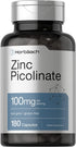Horbaach Zinc Picolinate | 100mg | 180 Capsules - High Potency, Non-GMO, Gluten Free