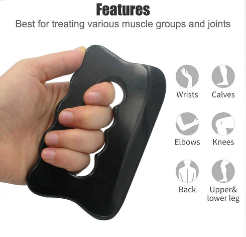 Gua Sha Massage Tool - Bian Stone for Soft Tissue Scraping, Used for Back, Legs, Arms, Neck, Shoulder (Black)