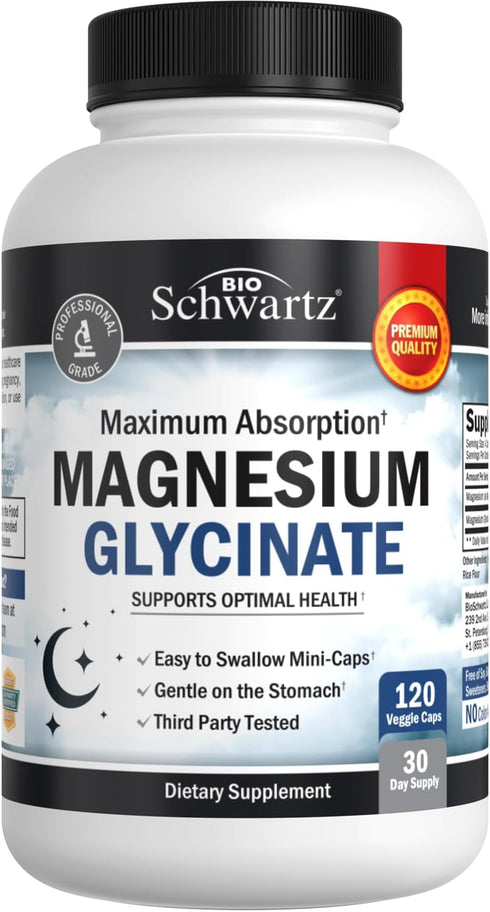 Magnesium Glycinate 500mg Capsules, 120 Mini Caps, Vegan Safe, Maximum Absorption Supplement for Nerves, Muscles