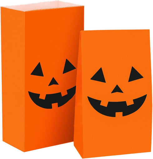 Tatuo Halloween Pumpkin Paper Bags, 24 Pieces Flat Bottom Bags for Candy Present Crafting Lunch