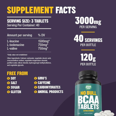 BCAA Tablets 1000 mg, 120 Pills - Branched Chain Amino Acids Supplement for Muscle Recovery & Energy