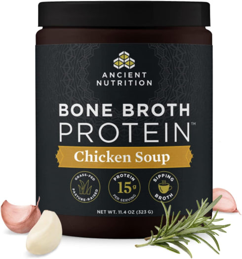 Ancient Nutrition Bone Broth Protein Powder, Chicken Soup, Grass-Fed Chicken and Beef Bone Broth Powder, 15g Protein