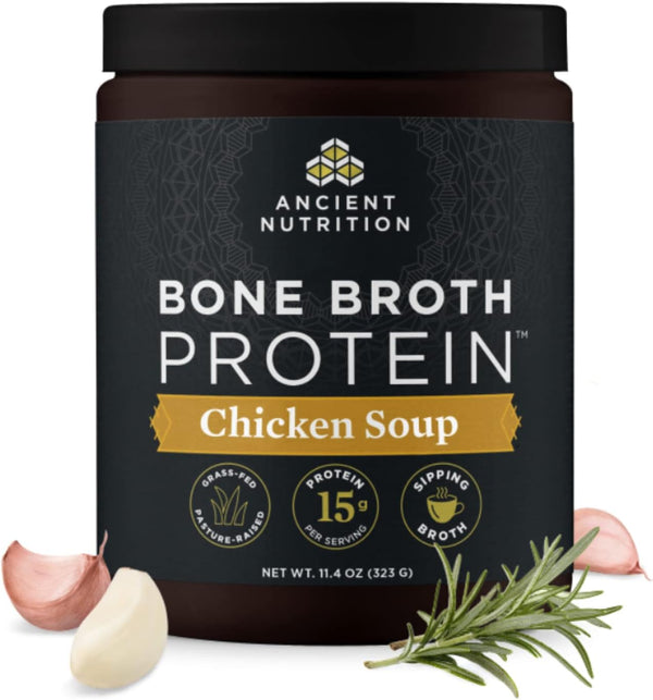 Ancient Nutrition Bone Broth Protein Powder, Chicken Soup, Grass-Fed Chicken and Beef Bone Broth Powder, 15g Protein