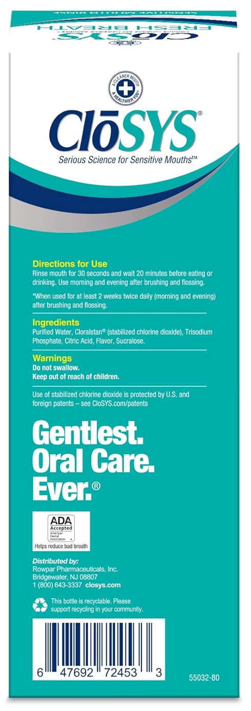 CloSYS Sensitive Mouthwash, 32 Ounce, 2 Count - Gentle Mint, Alcohol Free, pH Balanced, Fights Bad Breath