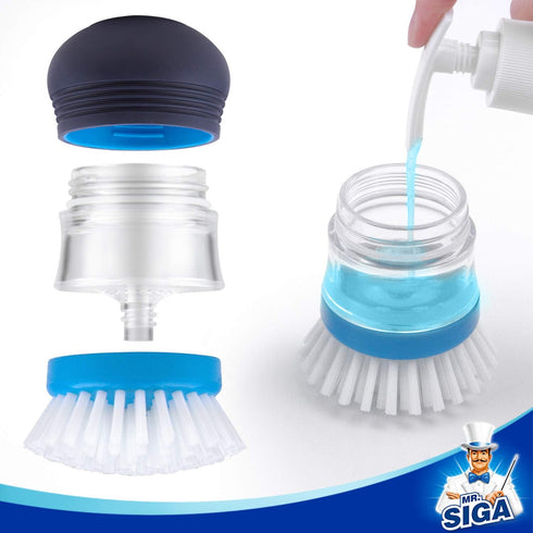 Pack 2, MR.SIGA Soap Dispensing Palm Brush, Kitchen Brush for Dish Pot Pan Sink Cleaning, of Navy/Blue