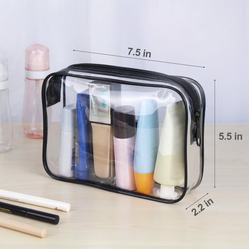Wedama TSA Approved Toiletry Cosmetic Bags, 2 Pack with Zipper, Carry on Airline Travel Accessories, Quart Size-Black