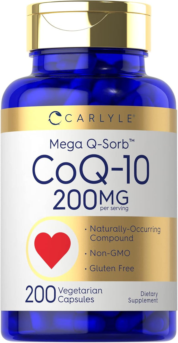 Carlyle CoQ10 200mg | Mega Q-Sorb Coenzyme Q-10 | 200 Capsules | Vegetarian, Non-GMO, Gluten Free