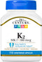 21st Century Healthcare Vitamin K2 (MK-7) 100 mg Vegetarian Capsules, 110 Count