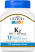 21st Century Healthcare Vitamin K2 (MK-7) 100 mg Vegetarian Capsules, 110 Count