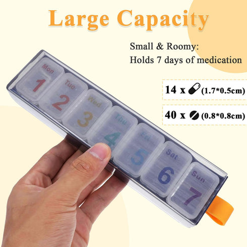 Wopanxye 7 7 Weekly Pill Organizer, Days Portable Travel Pill Box, Compartment Medicine Planner Dispenser, Every Day