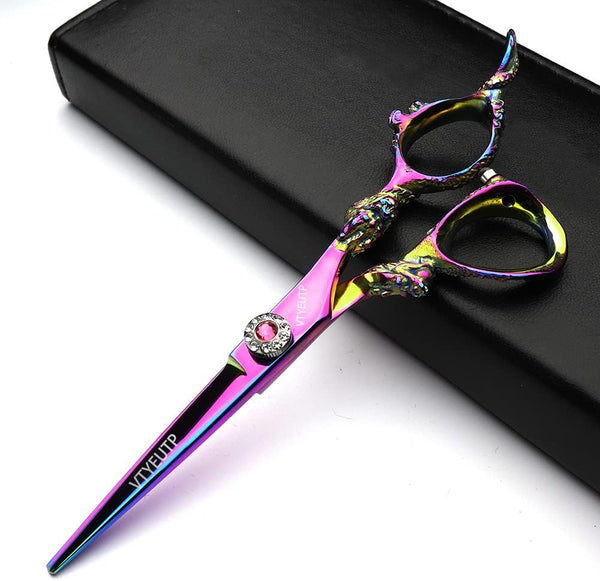 Professional 6.0 Inch Rainbow Color Dragon Handle 440C Salon Hair Cutting Shear, Perfect for Barber Stylist and Home Use