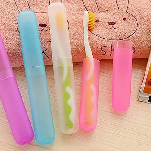 Blue Plastic Toothbrush Case, Portable Travel Storage Box with Dust-Proof Cover and Air Hole