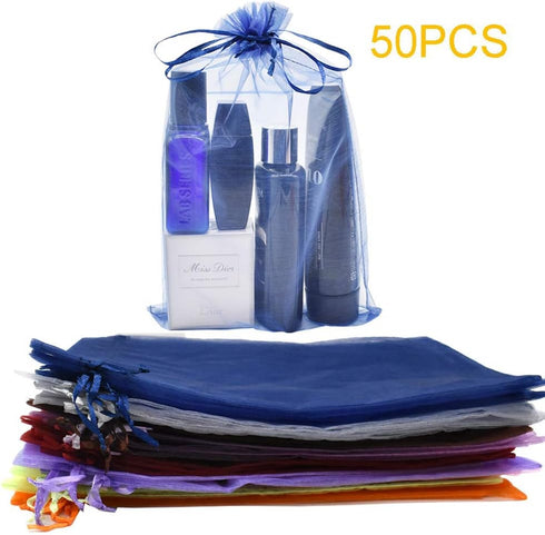 50Pcs 8 x 12 Inch Drawstring Organza Gift Bags, Jewelry, Party, Wedding Favor, Festival, Candy Bags (Mix Color)