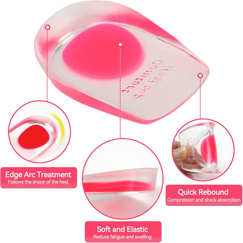 2 Pairs Women Gel Heel Cups - Soft Elastic Massage Heel Cushion for Foot Pain Relief, 4.1 x 2.4 x 0.9in