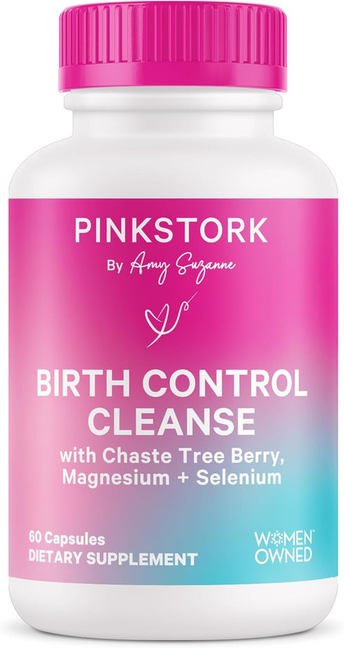 Pink Stork Birth Control Cleanse for Hormone Balance, with Chaste Tree Berry, Magnesium, Selenium, 60 Capsules