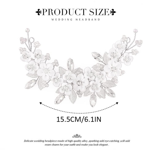 Unicra Flower Silver Bride Wedding Hair Vine Leaf Bridal Hair Piece Rhinestone Headband for Women and Girls
