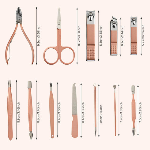 Manicure Set, 12 In 1 Stainless Steel Professional Pedicure Kit with Pink Leather Travel Case