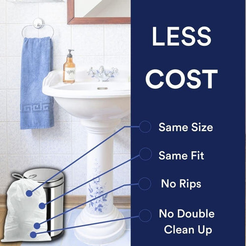 Plasticplace Trash Bags | Code A Compatible (200 Count) | White Drawstring Garbage Liners 1.2 Gallon / 4.5 Liter