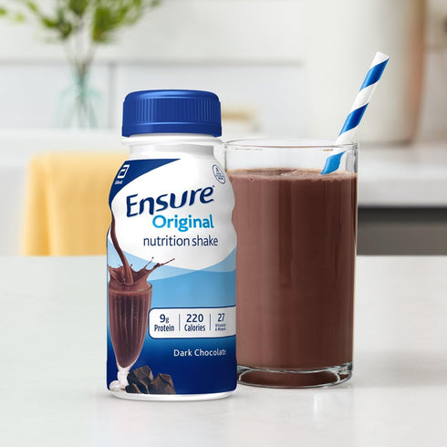 Ensure Original Dark Chocolate Nutrition Shake, Meal Replacement Shake, 24 Pack, Plastic Bottle