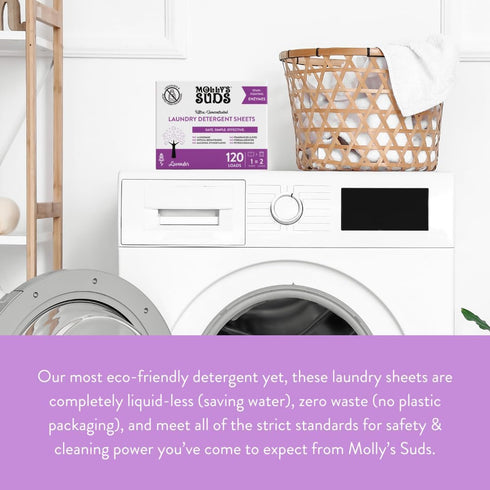 Molly’s Suds Laundry Detergent Sheets, 120 Loads, Liquidless & Plastic-Free Packaging (Lavender)