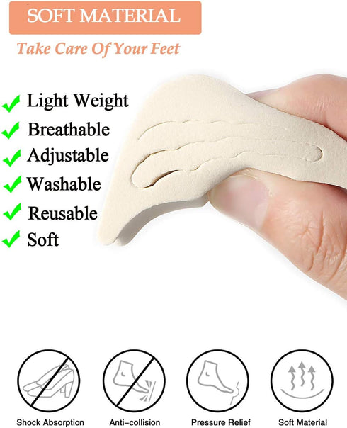 4 Pairs Adjustable Shoe Filler and Heel Grip Liner Inserts, Reusable Toe Plug Foot Brace Pads for Men and Women