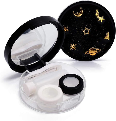 Contact Lens Case, Cute Moon and Stars Holder Kit with Remover Tool, Tweezers, Mirror, Storage Box