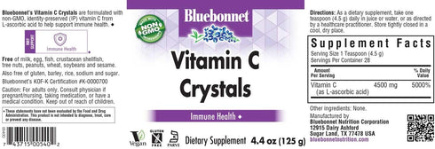 Bluebonnet Nutrition Vitamin C Crystals, for Immune Health, for Antioxidant Protection, Soy Free, Gluten Free, Non-GMO, Kosher, Dairy Free, Vegan, Powder, 4.4 oz (125 g)