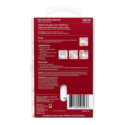 KISS 96 Full Cover Toenails Kit, Long Lasting Fake Nails, DIY Home Manicure Set with Pink Gel Glue
