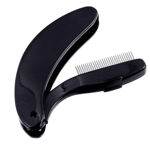 TecUnite 4 Packs Folding Eyelash Comb, Stainless Steel Teeth Eyebrow Comb and Lash Brush (Black)