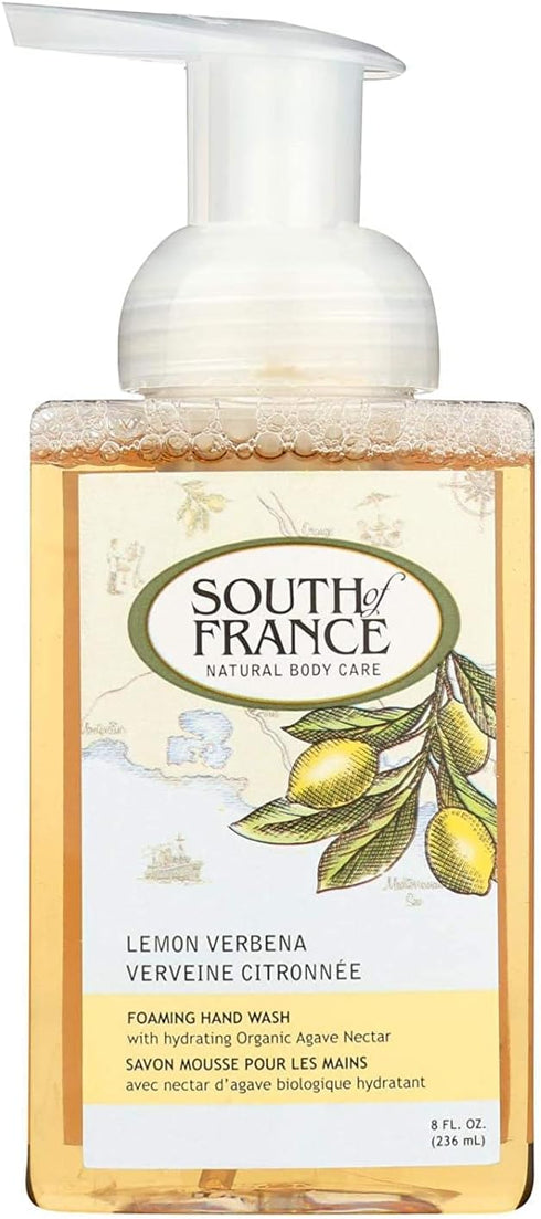 South Of France Lemon Verbena Foaming Hand Wash with Hydrating Organic Agave Nectar, 8 Oz