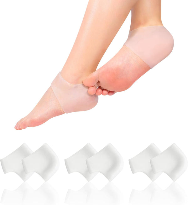 Heel Protectors 3 Pairs Gel Heel Cups for Pain Relief, Silicone Socks for Blister & Cracked Foot Moisturizing