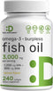 DEAL SUPPLEMENT Omega 3 Fish Oil Supplements - 3,000mg Per Serving, 240 Softgels for Brain & Heart Support