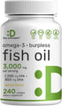 DEAL SUPPLEMENT Omega 3 Fish Oil Supplements - 3,000mg Per Serving, 240 Softgels for Brain & Heart Support