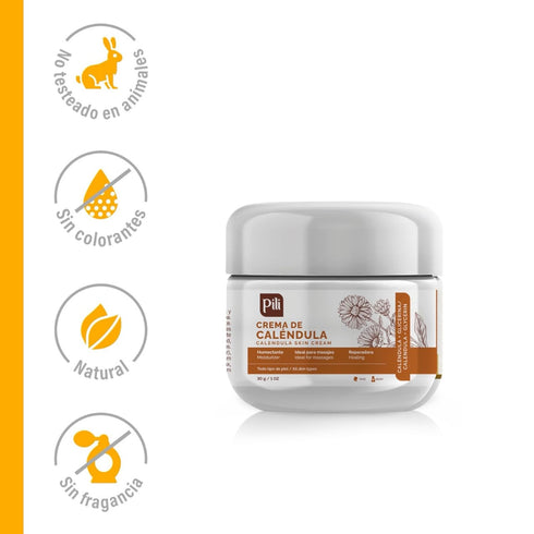 Pili Natural Calendula Cream, Hydrating Moisturizer for Dry Skin, Soothing Face and Body Cream, 3 pack