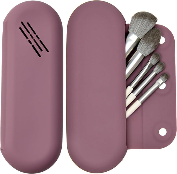 Magnetic Closure Makeup Brush Holder - Silicone Organizer for Travel Essentials, Grape Purple