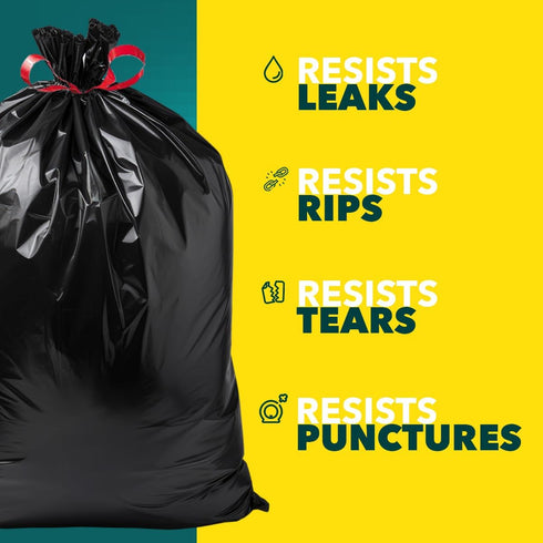 Plastico Extra Tall Kitchen Trash Bags, 18 Gallon, Black, 36 Garbage Bags, Extra Strong, Easy Drawstrings, Unscented