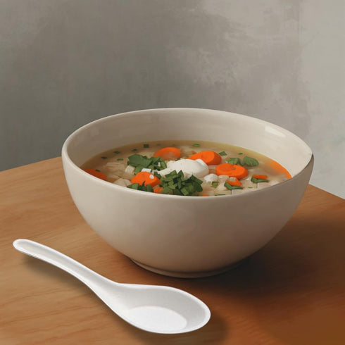 Eco Friendly Disposable Soup Spoons, Sugarcane Fiber Spoon, Healthy and Sturdy, 5.5" Asian Soup Spoons, for Take-out Ramen Pho Noodles(50PCS)