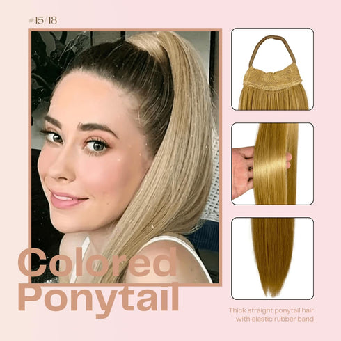 28inch Long Dark Blonde Ponytail Extension with Hair Tie - Yaki Straight Thick Braiding Hairpiece for Women (#15/18)