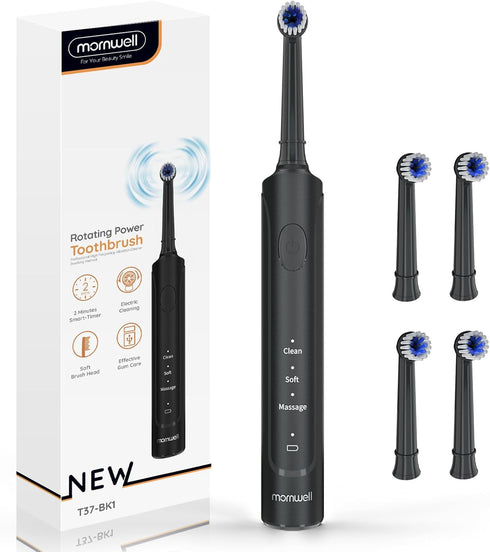 mornwell Electric Toothbrush, USB Fast Charging, 3 Modes, Rechargeable Spin Toothbrushes for Adults & Kids