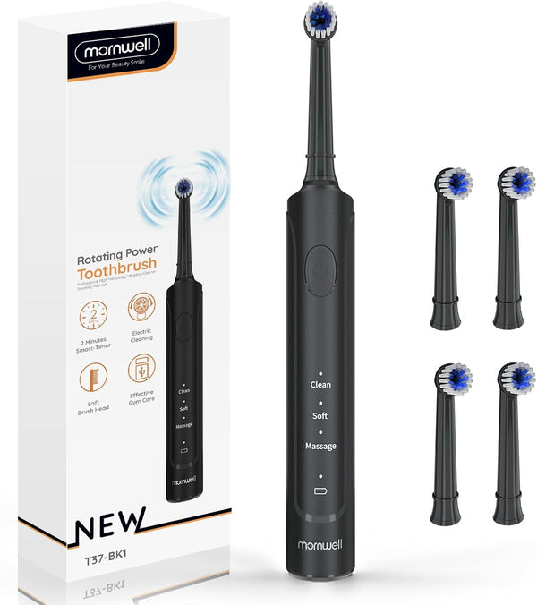 mornwell Electric Toothbrush, USB Fast Charging, 3 Modes, Rechargeable Spin Toothbrushes for Adults & Kids