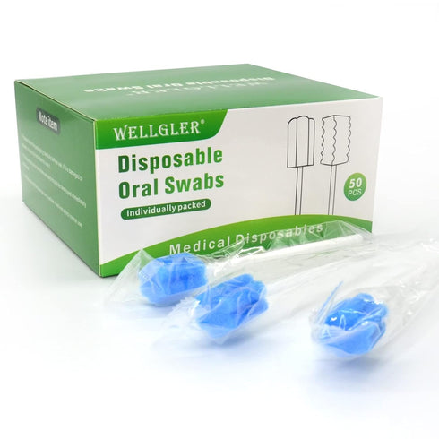 Wellgler's Disposable Oral Swabs - Sterile Sponge Mouth Swabs, Individually Wrapped (50pcs, Blue)