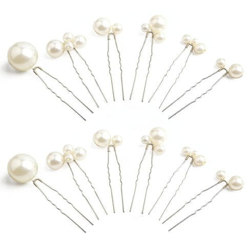 Wedding Pearl Hair Pins (12 PCS), U Shaped Hair Accessories for Bridal Women in Silver