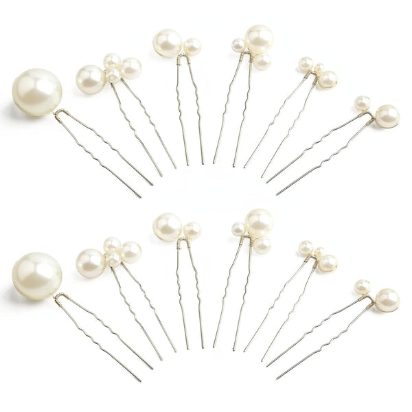 Wedding Pearl Hair Pins (12 PCS), U Shaped Hair Accessories for Bridal Women in Silver