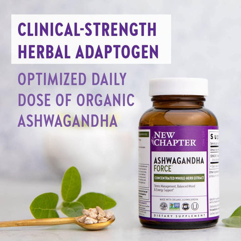 New Chapter Organic Ashwagandha Supplement - 60 Count Vegan Capsules for Stress Relief, Mood Support & Energy - One