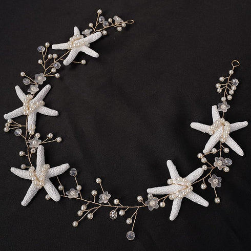 White Starfish Headpiece, Pearl Headband for Mermaid Costume Jewelry, Handmade Hair Accessories