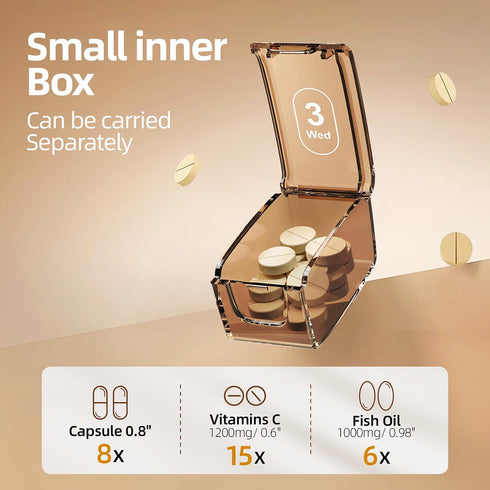 SAVN89 7 Day -Pill -Organizer with Removable -Daily Boxes Large Capacity BPA-Free Weekly Medicine Box, Transparent