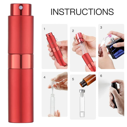 LISAPACK 8ML Atomizer Perfume Spray Bottle for Travel, Empty Refillable Cologne Dispenser, Portable Sprayer, Red