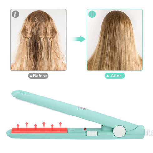 Mini Hair Straightener, Travel Size Flat Iron, Lightweight Portable Ceramic Tourmaline Heating Curler for Hair Styling,