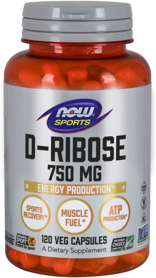 NOW Sports Nutrition D-Ribose 750 mg, Certified Non-GMO, 120 Veg Capsules